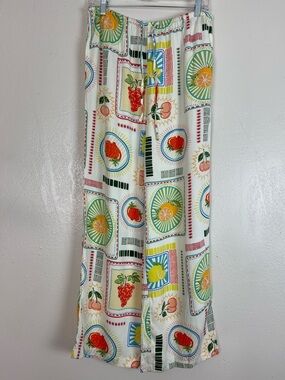 Sincerly Jules Cream Fruit-Print Wide Leg Pull-On Pants